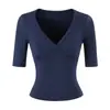 Estilo puramente seductor, cuello en V blanco, hombro normal, camiseta de manga media para mujer, corta de verano, ajuste ceñido, top sexy y versátil