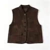 Jaqueta de Couro Genuíno 6188 Outono Inicial Nova Nicho Japonês Retrô Gola Alta Estilo Workwear Colete para Mulheres Colete de Camurça de Cabra