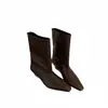 Botas curtas elegantes de bico quadrado estilo francês para Outono/Inverno 2026, modernas, simples, de nicho, com salto plataforma e perna larga