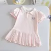 Vestido Bordado de Dibujos Animados para Niña Algodón Puro Verano Nuevo Estilo Niña Bebé Guardería Estilo Preppy Cuello Polo Vestido de Princesa