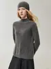 Suéter minimalista 100% caxemira pura para mulheres, com barra em formato de cenoura, gola semi-alta, mangas compridas e design tricotado, perfeito como camada base