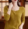 Cárdigan de punto trenzado de color liso estilo vintage para mujer con manga larga, Nuevo de Verano 2027 Abrigo Suéter Cuadrado Francés