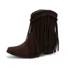 Tamanho grande Salto Grosso 48 Novo Britânico 40 Comércio Exterior Botas com Franja Botas Finas Botas Curtas Botas de Salto Alto Outono e Inverno Mulheres Adultas