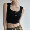 Camisola Branca para Mulheres, Novo Estilo de Verão, Alças Largas nos Ombros, Costas Nadador, Sem Mangas, Top com Decote Quadrado