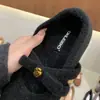 Zapatos de Algodón Grises Estilo Tweed para Mujer Zapatos Peludos Estilo Nuevo Estilo Coreano 2025 Lana Mary Jane Otoño e Invierno Forrados de Felpa