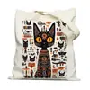 Nova Moda Bolsa de Lona Gato Preto Bolsa de Ombro Bolsa Dobrável Bolsa de Mão Bolsa de Compras Transfronteiriça Personalizável Bolsa de Ombro