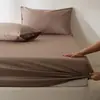 Sábana Bajera de Algodón de Fibra Larga de Lujo de Gama Alta, Pieza Única, Color Sólido, Satén, Algodón Puro, Cubre Cama, Protector de Colchón 3
