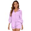 Transfronterizo 2024 Amazon Europa y Estados Unidos camisa de manga larga con solapa de tela arrugada para mujer shorts de cintura alta traje de dos piezas casual de moda