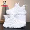 Sapatos Infantis Bobodou Tênis Esportivo Infantil Primavera e Outono Novo Malha Respirável Botão Solado Macio Alunos do Ensino Fundamental Tênis de Corrida