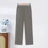 Pantalones Finos de Verano para Mamá, Pantalones Largos Casuales de Talla Grande para Mujeres de Mediana Edad y Mayores, Pantalones Rectos Bordados de Cintura Alta para la Abuela