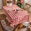 Toalha de Mesa Xadrez Festiva Vermelha Estilo Nórdico Tecido Retangular para Mesa de Jantar Atmosfera de Feriado Pano Decorativo Toalha de Mesa para Mesa de Chá