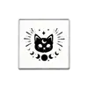 Broche misterioso estilo europeu e americano de gato preto com fases da lua, emblema metálico de desenho animado com tema escuro, pino de acessório de moda nicho