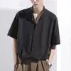 Camisa de Manga Corta de Seda de Hielo para Hombre 2026 Nueva de Verano Color Sólido Casual Holgada Cuello Alto Tipo Chaqueta Manga Tres Cuartos