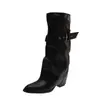 Botas altas estilo retro con hebilla para mujer, moda otoño 2026, elegantes y con estilo, tacón grueso, botas de jinete adelgazantes, botas de plataforma