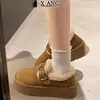 Zapatos Birkenstock de Cuero Genuino Suela Gruesa Completamente Cubiertos de Piel para Mujer Invierno Felpa Plus Calentitos Sin Cordones Zapatos de Algodón Botas de Nieve