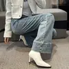 Botas Curtas Marrons Retrô Francesas, Botas Curtas de Salto Alto para Mulheres, Novas Botas de Cano Curto Apontadas Versáteis Estilo Coreano Outono e Inverno 2026, Botas Slim