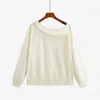 Top de punto asimétrico de hombros descubiertos para mujer talla grande con un diseño elegante, colección otoño 2026, talla grande, entallado a la cintura, de hombros descubiertos y con cuello de solapa, estilo 23708
