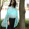 Chal de playa Sanya, Chal con protección solar para mujer, Camisa fina de gasa de verano sin hombros, Chaqueta estampada, Chal de venta popular en Tiktok