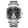 Reloj para Hombre Kaidu Moda Negocios Viento Mecánico Resistente al Agua Luminoso Esqueleto Correa de Acero Reloj de Cuarzo Venta al por Mayor
