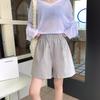 Shorts de Algodão Plus Size Soltinho Emagrecedor Verão 2026 Wide-Leg para Mulheres com Cintura Alta Elástica e Um Botão Casual de Comprimento Médio