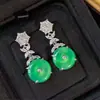 Brincos de Calcedônia Natural Banhados a Prata com Incrustações de Calcedônia Tipo Gelo, Brincos de Ágata da Moda Estilo Chinês Comparáveis a Brincos de Jade