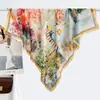 Estilo chino estilo pintura al óleo camelia moderno gasa 90 pañuelo cuadrado grande bufanda de seda para mujer bufanda de primavera y otoño con temperamento para combinar con camisa chal