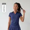 Top deportivo de manga corta con cuello polo transfronterizo para mujer, ropa de verano para tenis, yoga, corte ajustado, hombro normal, para correr, Pilates y fitness