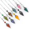 Colgante de péndulo de cristal natural, color plata vintage, piedra triturada multicolor, cono hexagonal, meditación yoga, cristal de meditación de frecuencia ajustable