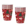 Platos de papel desechables con temática de bosque navideño transfronterizos, vasos de papel, servilletas de papel, vajilla, decoración de set para fiesta de cumpleaños