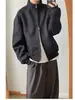 Sudadera jacket reversible estilo coreano con cremallera, gama alta, gris, corte boxy, manga corta, cuello alto, otoño/invierno, unisex, estilo neutro, negro
