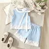 26 Verano nuevo para niños de comercio exterior, chaleco con lazo ribeteado de encaje + shorts, cómodo para ocio en la playa