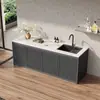 Lavabo para Exteriores, Lavabo de Pizarra para Patio con Gabinete Integrado, Lavabo para Piscina Exterior, Estación de Trabajo de Jardín, Gabinete de Almacenamiento de Aleación de Aluminio