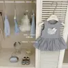[Ropa Infantil Leen] 2026 Original Verano Niñas Gris Kt Camiseta sin Mangas Vestido Elegante Lindo Vestido de Princesa
