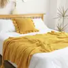 Manta Retro Grande con Borlas para el Pie de la Cama Toalla para el Pie de la Cama de Casa de Huéspedes Manta para Sofá de Sala de Estar Manta de Tiro Manta para Siesta en la Oficina Manta de Lana Venta al por Mayor