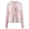 Nueva colección de otoño e invierno de ropa para mujer: suéteres de punto de cachemira con cuello en V y detalle de corbata, suéteres de color liso, tops sencillos y elegantes, versátiles y modernos