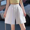 Foto Real de Jeans Feminino Wide-Leg 2026 Cintura Alta Renda Acabamento Shorts Casuais Soltos Versáteis Calça Reta Comprimento do Joelho Tendência