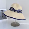 Sombrero de Pescador Ligero con Ala para Mujer, Sombrero de Paja para Protección Solar de Verano con Lazo Rayado, Sombrero de Playa para Vacaciones en la Costa, Moderno