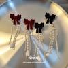 Brincos de borla de pérola com laço preto flocado feminino agulha de prata coreana elegante leve luxo de alta qualidade brincos longos da moda
