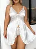 Comercio Exterior Europeo y Americano Transfronterizo Nuevo Estilo Bata de Noche Sexy Encaje Empalmado Satín Mujer Brillante Vestido Lencero de Gama Alta Hecho a Medida