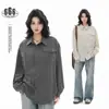 Nice3Rule Camisa de Rayas Seersucker Estilo Japonés Retro para Primavera y Otoño Camisa de Manga Larga para Pareja Hombres y Mujeres Nc091