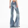 Jeans acampanados de tiro bajo estilo americano para mujer, nueva colección primavera/otoño 2026, diseño de línea A moderno y estilizado