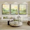 Pintura Decorativa para Sala de Estar, Pintura al Óleo de Paisaje, Pintura de Paisaje de Alta Gama, Pintura para Pared de Sofá, Gran Tríptico Colgante Estilo Crema