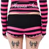 Shorts de verano INS transfronterizos con diseño perforado, de tiro bajo, a rayas azules y negras, para chica hot, con puños, ojales y remaches, hot pants ajustados al cuerpo