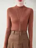 Suéter Base para Mulheres Outono e Inverno Novo Cor Sólida All-match Drawdown Stretch Primeira Linha Tricotada Meia-gola Lã Base Camisa