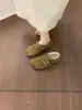 Sapatos Birkenstock Retrô de Bico Redondo com Fivela Dupla para Mulheres, Uso Externo Outono e Inverno, Mocassins com Forro de Lã, Sapatos Quentes de Algodão com Solado Grosso