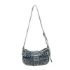 Bolsa de selim retrô de alta qualidade, nova bolsa de motocicleta jeans 2026, bolsa transversal versátil de nicho para mulheres, bolsa de ombro para o dia a dia