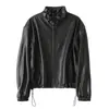 Chaqueta de Cuero Genuino Hn6119 Ultradelgada de Cordero Curtido Completamente al Vegetal Vintage Americana con Cordón Minimalista Unisex Chaqueta para Pareja