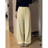 Foto real do novo calça larga de outono 2026 com cordão e amarração, calça casual estilo coreano, solta e simples, calça feminina 18614