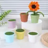 Plástico tipo Porcelana con Terciopelo Flocado, Macetas Pequeñas Hechas a Mano, Mini Jarrones, Adecuado para Suculentas y Arreglos Florales, Pequeños Adornos de Escritorio