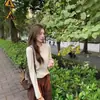 Suéter Japonés Simple Versátil Ajustado Adelgazante Elegante de Canalé Cintura Alta Manga Larga para Mujer Otoño Interior de Oficina